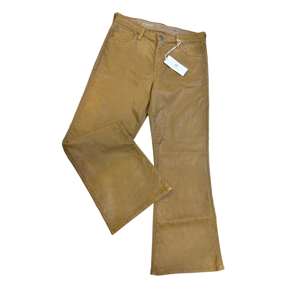 AG Adriano Goldschmied Quinne Crop‎ Women 31 Gold New Coated Kick Flare Pants